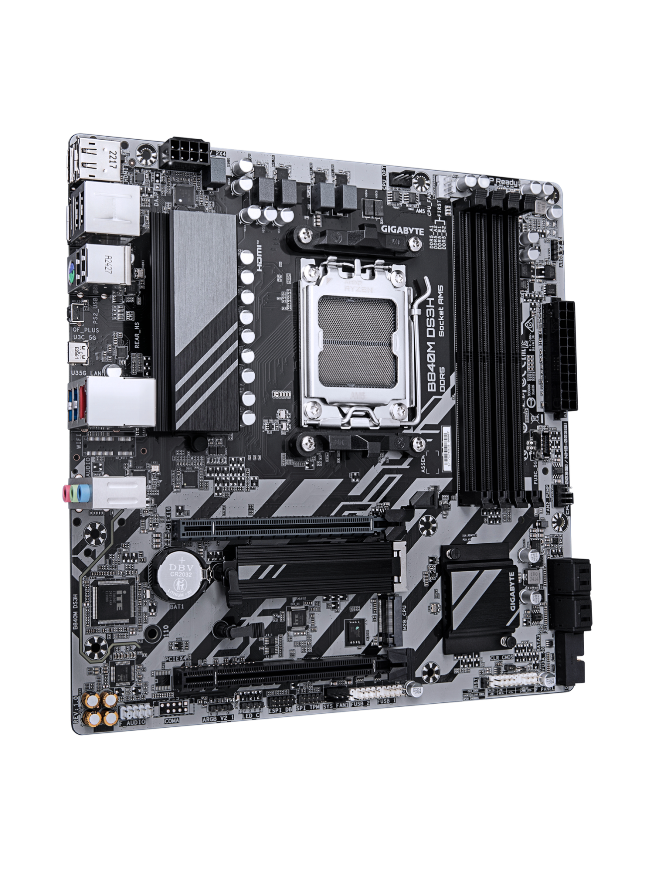 Gigabyte B840M DS3H | Processor family AMD | Processor socket AM5 | DDR5 | Supported hard disk drive interfaces SATA, M.2 | Number of SATA connectors 4 2 Gigabyte B840M DS3H | Processor family AMD | Processor socket AM5 | DDR5 | Supported hard disk drive interfaces SATA, M.2 | Number of SATA connectors 4 2