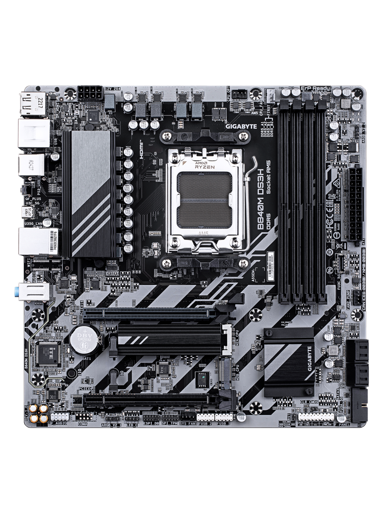 Gigabyte B840M DS3H | Processor family AMD | Processor socket AM5 | DDR5 | Supported hard disk drive interfaces SATA, M.2 | Number of SATA connectors 4 1 Gigabyte B840M DS3H | Processor family AMD | Processor socket AM5 | DDR5 | Supported hard disk drive interfaces SATA, M.2 | Number of SATA connectors 4 1