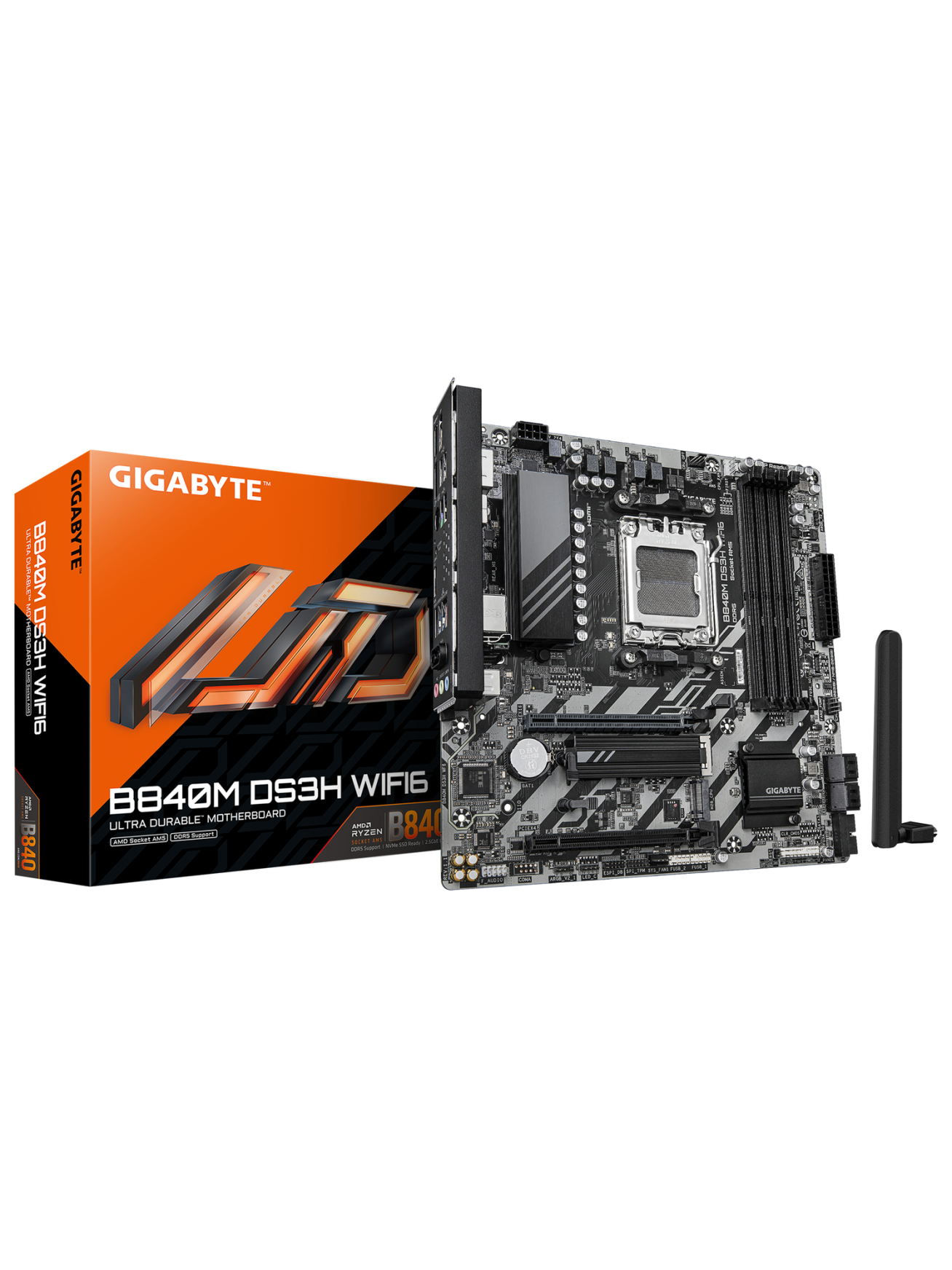 Gigabyte B840M DS3H WIFI6 (rev. 1.1) | Processor family AMD | Processor socket AM5 | DDR5 | Supported hard disk drive interfaces SATA, M.2 | Number of SATA connectors 4