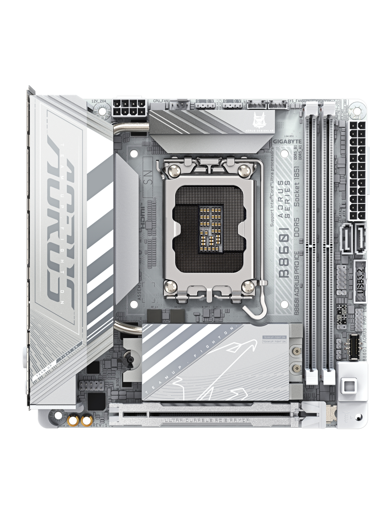Gigabyte B860I AORUS PRO ICE | Processor family Intel | Processor socket LGA1851 | DDR5 | Supported hard disk drive interfaces SATA, M.2 | Number of SATA connectors 2 1