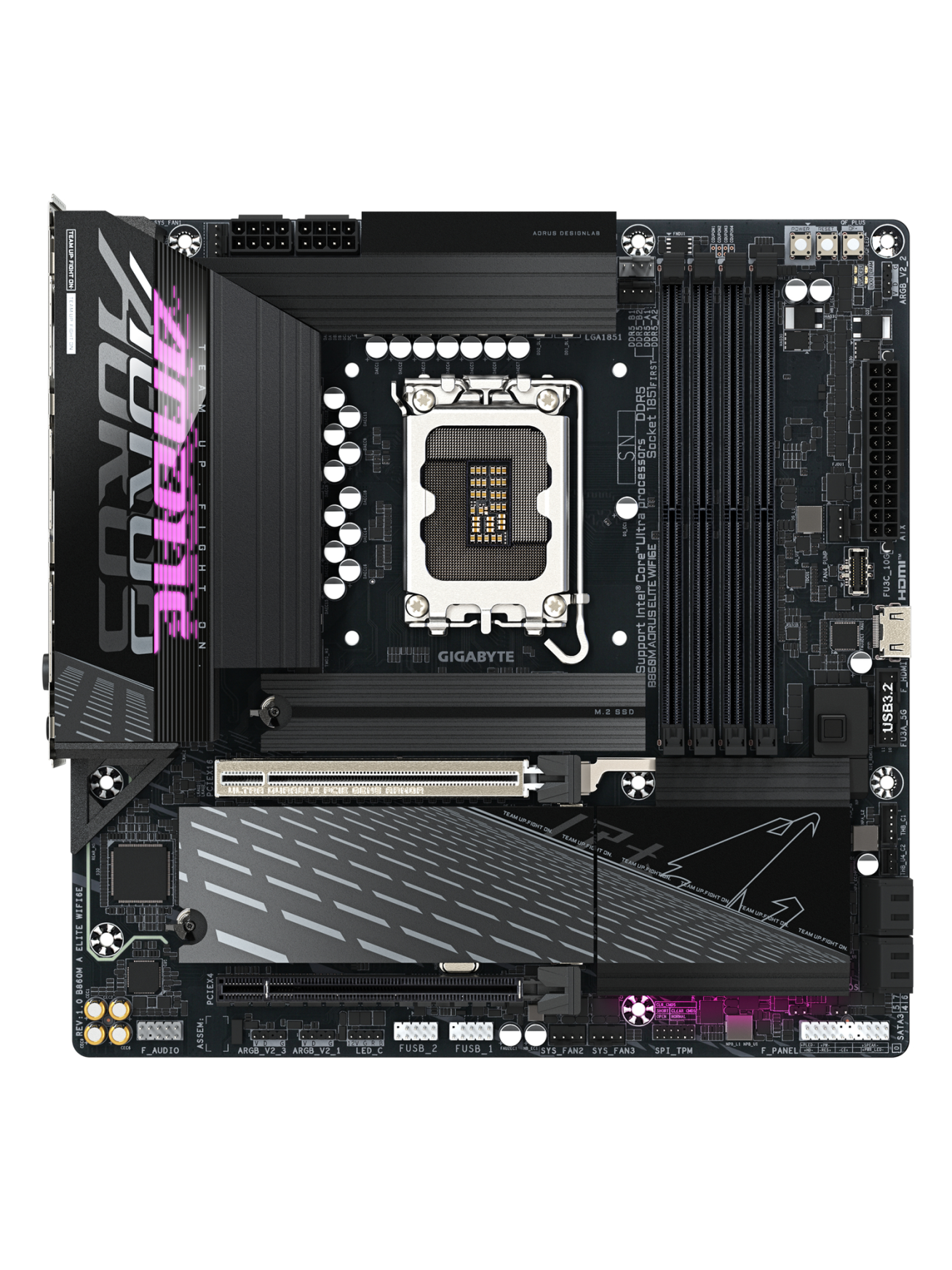 Gigabyte B860M AORUS ELITE WIFI6E | Processor family Intel | Processor socket LGA1851 | DDR5 | Supported hard disk drive interfaces SATA, M.2 | Number of SATA connectors 4 1
