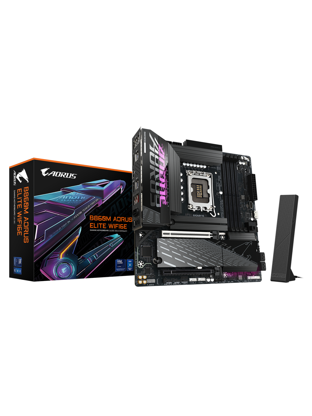Gigabyte B860M AORUS ELITE WIFI6E | Processor family Intel | Processor socket LGA1851 | DDR5 | Supported hard disk drive interfaces SATA, M.2 | Number of SATA connectors 4
