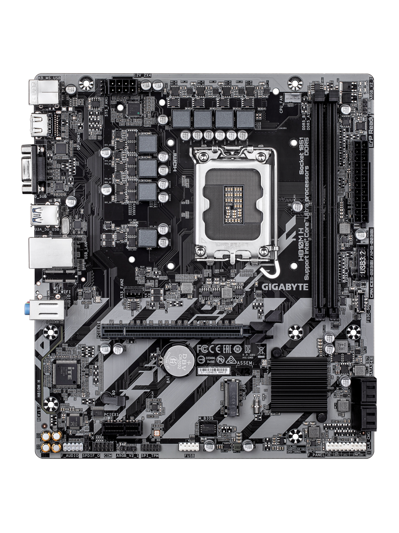 Gigabyte H810M H | Processor family Intel | Processor socket LGA1851 | DDR5 | Supported hard disk drive interfaces SATA, M.2 | Number of SATA connectors 4 1 Gigabyte H810M H | Processor family Intel | Processor socket LGA1851 | DDR5 | Supported hard disk drive interfaces SATA, M.2 | Number of SATA connectors 4 1