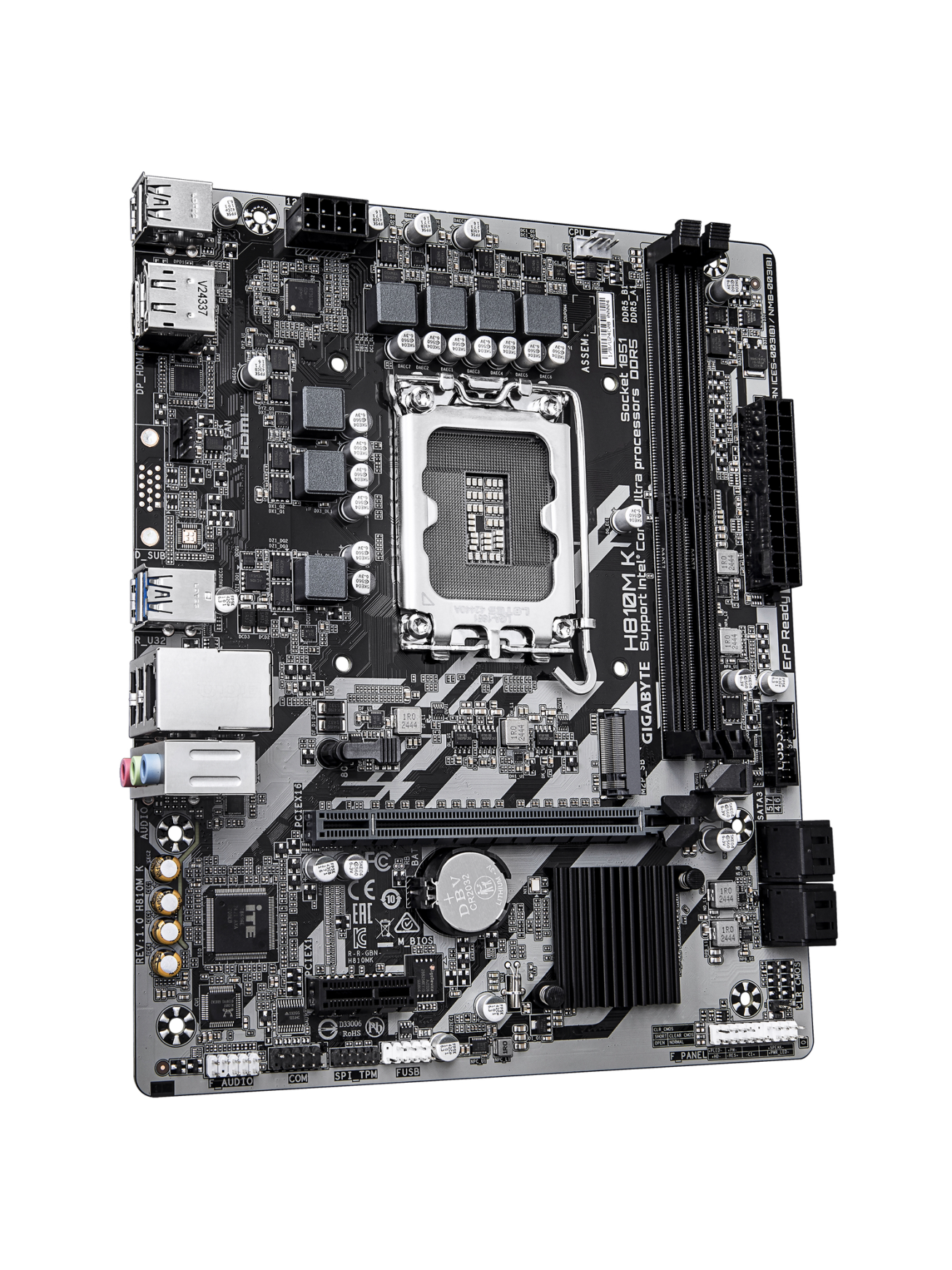 Gigabyte H810M K | Processor family Intel | Processor socket LGA1851 | DDR5 | Supported hard disk drive interfaces M.2, SATA | Number of SATA connectors 4 2
