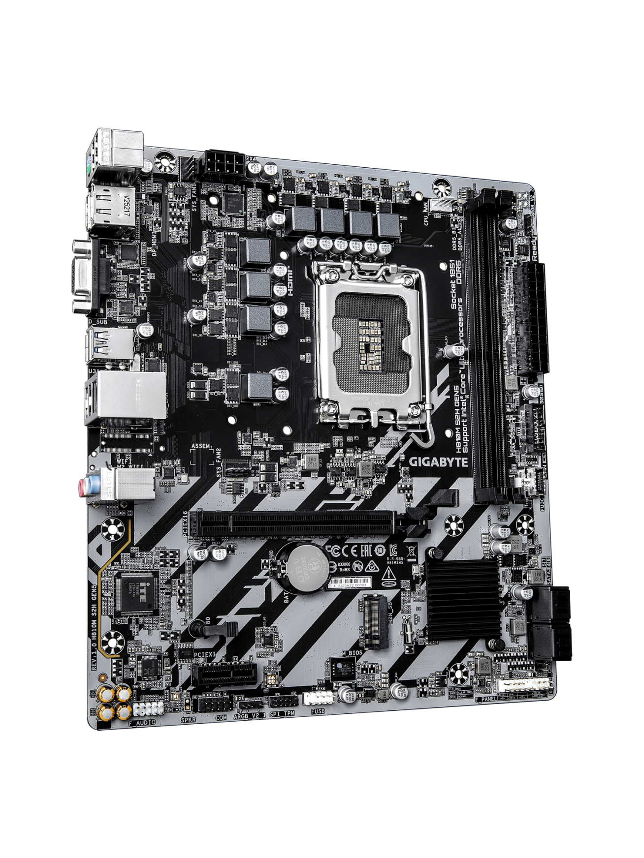 Gigabyte H810M S2H GEN5 | Processor family Intel | Processor socket LGA1851 | DDR5 | Supported hard disk drive interfaces SATA, M.2 | Number of SATA connectors 4 2