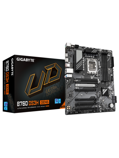 Gigabyte B760 DS3H GEN5 | Processor family Intel | Processor socket LGA1700 | DDR5 | Supported hard disk drive interfaces M.2, SATA | Number of SATA connectors 4 Gigabyte B760 DS3H GEN5 | Processor family Intel | Processor socket LGA1700 | DDR5 | Supported hard disk drive interfaces M.2, SATA | Number of SATA connectors 4