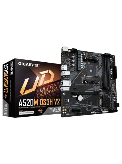 Gigabyte | A520M DS3H V2 | Processor family AMD | Processor socket AM4 | DDR4 DIMM | Memory slots 2 | Number of SATA connectors 4 | Chipset AMD A520 | Micro ATX