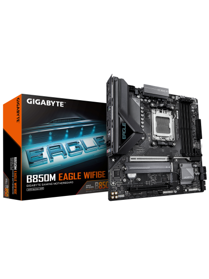 Gigabyte B850M EAGLE WF6E | Processor family AMD | Processor socket AM5 | DDR5 | Supported hard disk drive interfaces SATA, M.2 | Number of SATA connectors 4