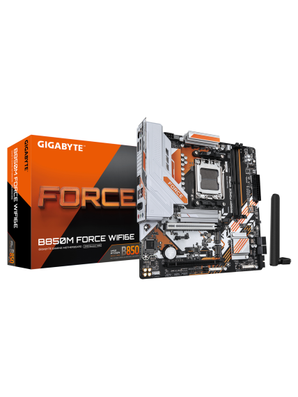 Gigabyte B850M FORCE WIFI6E (rev. 1.0) | Processor family AMD | Processor socket AM5 | DDR5 | Supported hard disk drive interfaces SATA, M.2 | Number of SATA connectors 4 Gigabyte B850M FORCE WIFI6E (rev. 1.0) | Processor family AMD | Processor socket AM5 | DDR5 | Supported hard disk drive interfaces SATA, M.2 | Number of SATA connectors 4