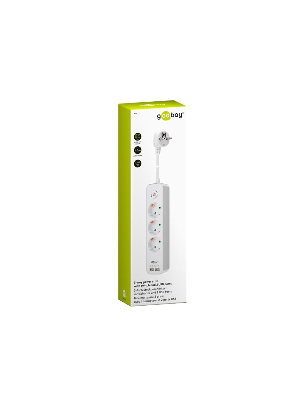 Goobay | 41264 3-Way Power Strip with Switch and USB | Sockets quantity 3 1 Goobay | 41264 3-Way Power Strip with Switch and USB | Sockets quantity 3 1