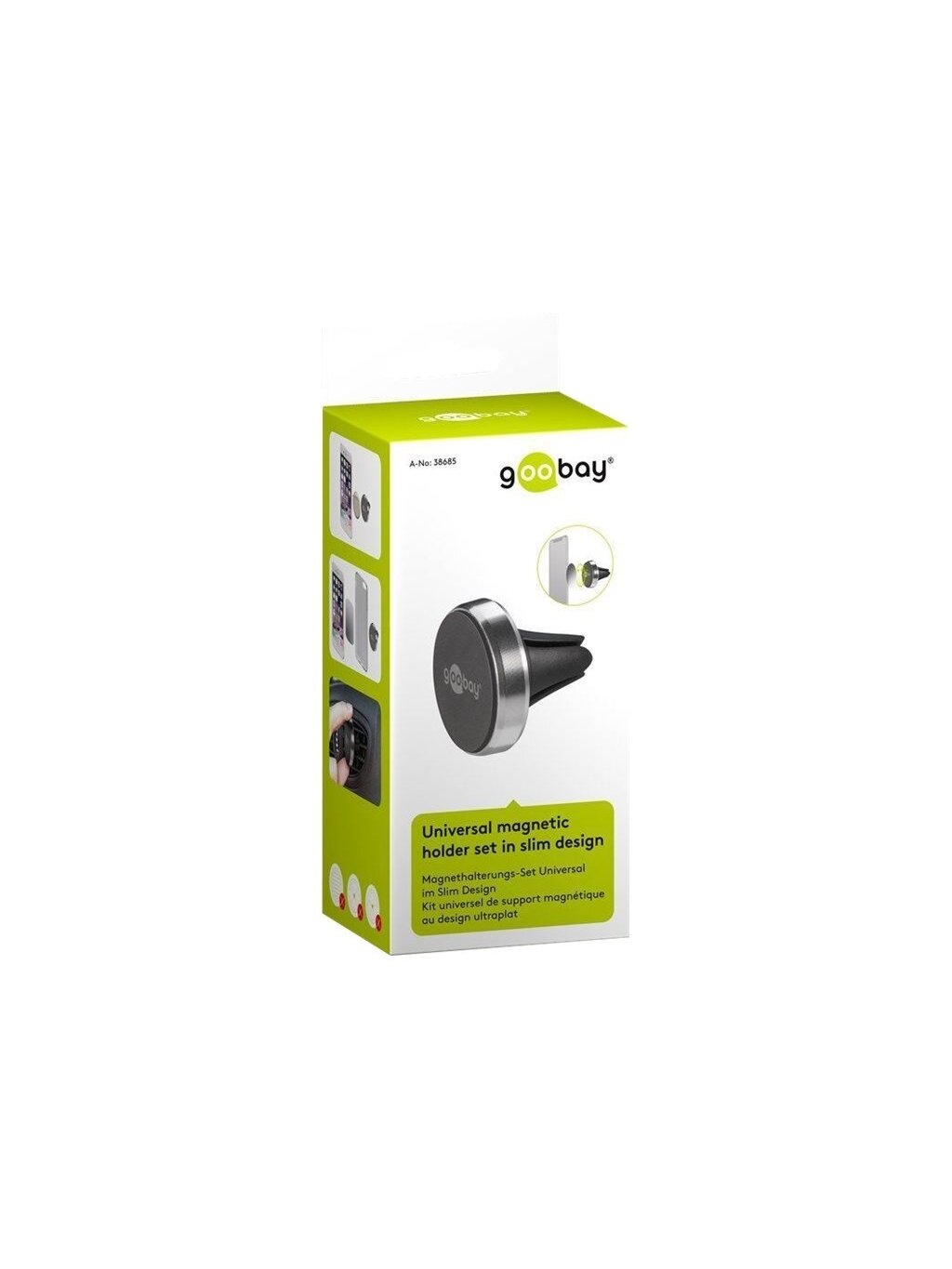 Goobay | Magnetic mount Metal Slim Design for smartphones (35mm) | 38685 | Black/Silver | Magnetic holder is suitable for almost every smartphone; Quick-Snap assembly technology for quick and easy use; Smart and almost invisible fastening option on the ca 8 Goobay | Magnetic mount Metal Slim Design for smartphones (35mm) | 38685 | Black/Silver | Magnetic holder is suitable for almost every smartphone; Quick-Snap assembly technology for quick and easy use; Smart and almost invisible fastening option on the ca 8