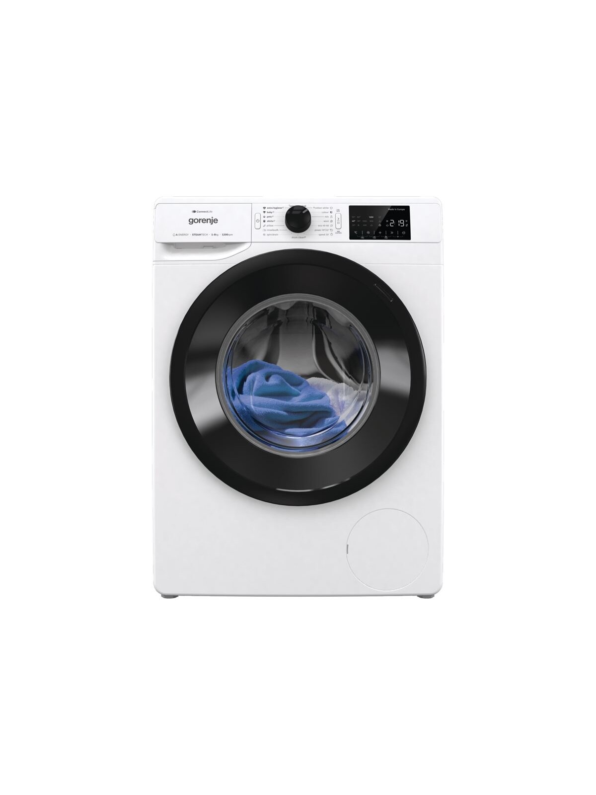 Gorenje Washing machine | WPNEI82A1SWIFI | Energy efficiency class A | Front loading | Washing capacity 8 kg | 1200 RPM | Depth 55 cm | Width 60 cm | Display | LED | Steam function | White Gorenje Washing machine | WPNEI82A1SWIFI | Energy efficiency class A | Front loading | Washing capacity 8 kg | 1200 RPM | Depth 55 cm | Width 60 cm | Display | LED | Steam function | White