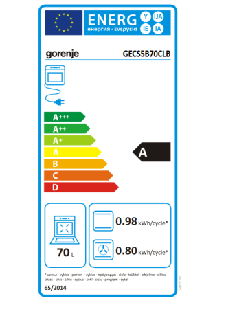 Gorenje Cooker | GECS5B70CLB | Hob type Vitroceramic | Oven type Electric | Black | Width 50 cm | Depth 59.4 cm | 70 L 8