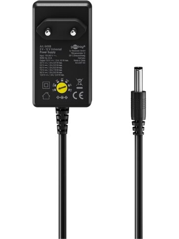 Goobay | 64568 Universal Power Supply 3 V - 12 V, Max. 12 W, Black 1 Goobay | 64568 Universal Power Supply 3 V - 12 V, Max. 12 W, Black 1