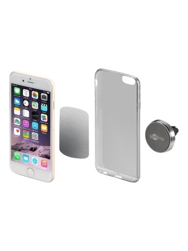 Goobay | Magnetic mount Metal Slim Design for smartphones (35mm) | 38685 | Black/Silver | Magnetic holder is suitable for almost every smartphone; Quick-Snap assembly technology for quick and easy use; Smart and almost invisible fastening option on the ca