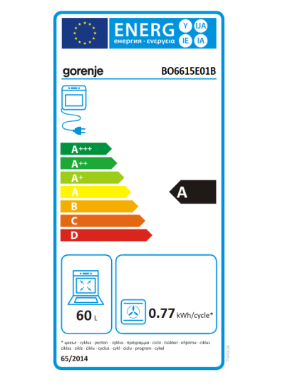 Gorenje Oven | BO6615E01B | 60 L | Electric | EnamelClean | Push pull buttons | Height 59.5 cm | Width 59.5 cm | Black 8