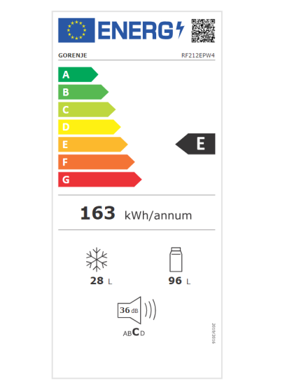Gorenje | Refrigerator | RF212EPW4 | Energy efficiency class E | Free standing | Double Door | Height 117 cm | Fridge net capacity 96 L | Freezer net capacity 28 L | 36 dB | White 3 Gorenje | Refrigerator | RF212EPW4 | Energy efficiency class E | Free standing | Double Door | Height 117 cm | Fridge net capacity 96 L | Freezer net capacity 28 L | 36 dB | White 3