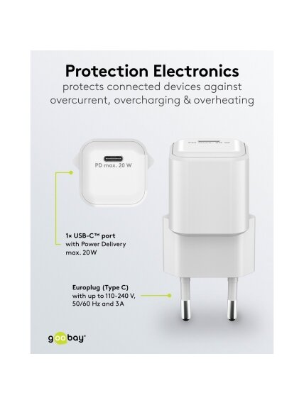 Goobay 20 W USB-C PD GaN Fast Charger Nano | USB-C 4