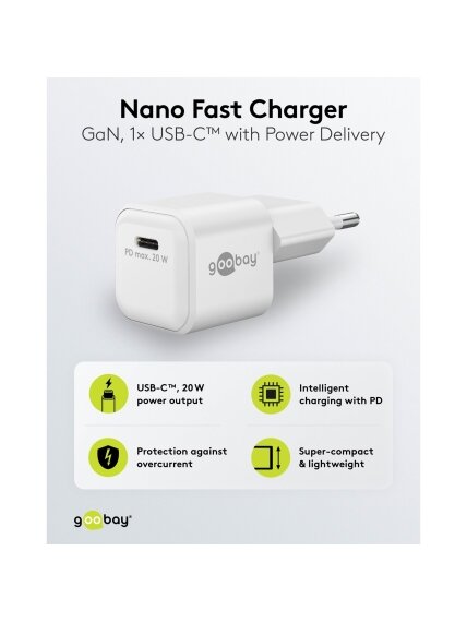 Goobay 20 W USB-C PD GaN Fast Charger Nano | USB-C 6