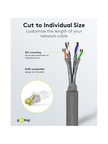Goobay | CAT 6A Network Cable, S/FTP (PiMF), 50 m | 96093 | S/FTP | Grey 5 Goobay | CAT 6A Network Cable, S/FTP (PiMF), 50 m | 96093 | S/FTP | Grey 5