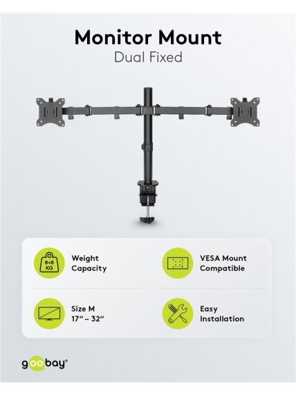Goobay Dual Monitor Mount Flex | Swivel, Tilt, Rotation | 17-32 " | Maximum weight (capacity) 8 kg | Black 4 Goobay Dual Monitor Mount Flex | Swivel, Tilt, Rotation | 17-32 " | Maximum weight (capacity) 8 kg | Black 4