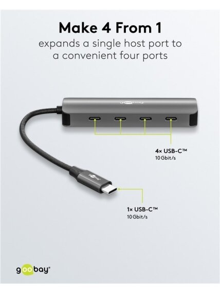 Goobay Slim 4-Port USB-Hub, USB-C auf USB-C, 10 Gbit/s, Grey | 76565 4 Goobay Slim 4-Port USB-Hub, USB-C auf USB-C, 10 Gbit/s, Grey | 76565 4