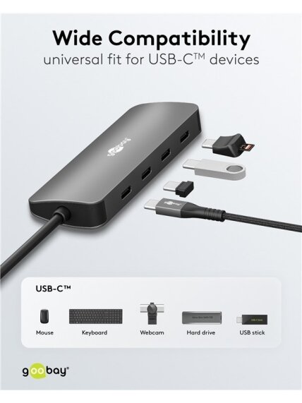 Goobay Slim 4-Port USB-Hub, USB-C auf USB-C, 10 Gbit/s, Grey | 76565 5 Goobay Slim 4-Port USB-Hub, USB-C auf USB-C, 10 Gbit/s, Grey | 76565 5
