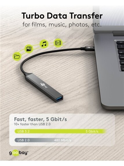 Goobay Slim 4-Port USB Hub, USB-C to USB-A, 5 Gbit/s | 74457 4 Goobay Slim 4-Port USB Hub, USB-C to USB-A, 5 Gbit/s | 74457 4