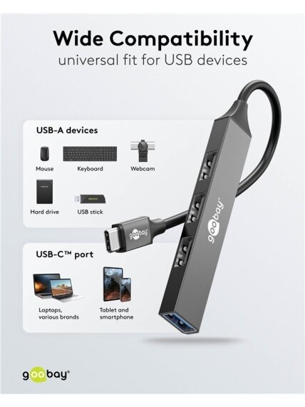 Goobay Slim 4-Port USB Hub, USB-C to USB-A, 5 Gbit/s | 74457 5 Goobay Slim 4-Port USB Hub, USB-C to USB-A, 5 Gbit/s | 74457 5