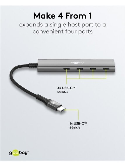 Goobay Slim 4-Port USB Hub, USB-C to USB-C, 5 Gbit/s 4 Goobay Slim 4-Port USB Hub, USB-C to USB-C, 5 Gbit/s 4