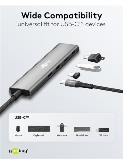 Goobay Slim 4-Port USB Hub, USB-C to USB-C, 5 Gbit/s 5 Goobay Slim 4-Port USB Hub, USB-C to USB-C, 5 Gbit/s 5