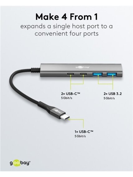 Goobay Slim 4-Port USB Hub, USB-C to USB-C/USB-A, 5 Gbit/s | 76563 4 Goobay Slim 4-Port USB Hub, USB-C to USB-C/USB-A, 5 Gbit/s | 76563 4