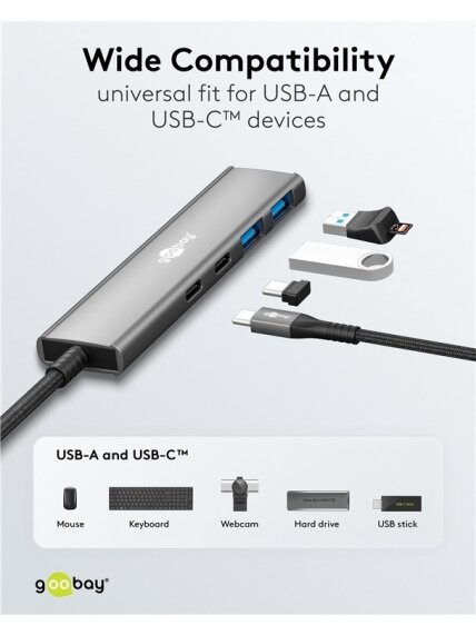 Goobay Slim 4-Port USB Hub, USB-C to USB-C/USB-A, 5 Gbit/s | 76563 5 Goobay Slim 4-Port USB Hub, USB-C to USB-C/USB-A, 5 Gbit/s | 76563 5