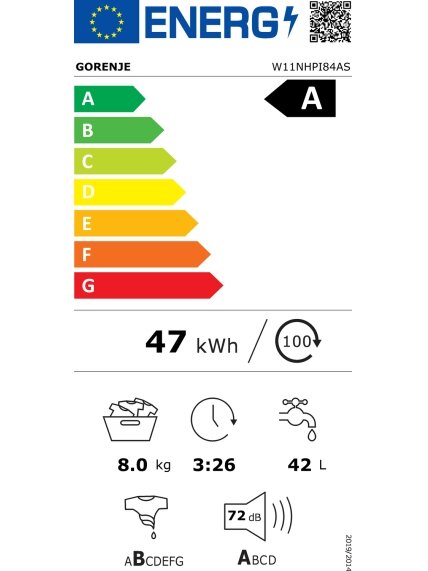 Gorenje | Washing Machine | W11NHPI84AS | Energy efficiency class A | Front loading | Washing capacity 8 kg | 1400 RPM | Depth 54 cm | Width 60 cm | Display | LED | Steam function | White 11 Gorenje | Washing Machine | W11NHPI84AS | Energy efficiency class A | Front loading | Washing capacity 8 kg | 1400 RPM | Depth 54 cm | Width 60 cm | Display | LED | Steam function | White 11