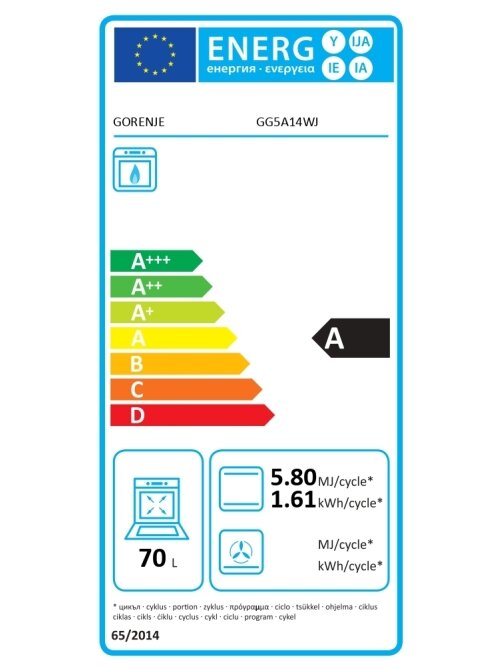 Gorenje Cooker | GG5A14WJ | Hob type Gas | Oven type Gas | White | Width 50 cm | Depth 59.4 cm | 70 L 10 Gorenje Cooker | GG5A14WJ | Hob type Gas | Oven type Gas | White | Width 50 cm | Depth 59.4 cm | 70 L 10