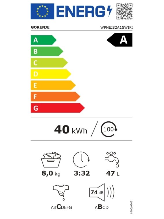 Gorenje Washing machine | WPNEI82A1SWIFI | Energy efficiency class A | Front loading | Washing capacity 8 kg | 1200 RPM | Depth 55 cm | Width 60 cm | Display | LED | Steam function | White 6 Gorenje Washing machine | WPNEI82A1SWIFI | Energy efficiency class A | Front loading | Washing capacity 8 kg | 1200 RPM | Depth 55 cm | Width 60 cm | Display | LED | Steam function | White 6