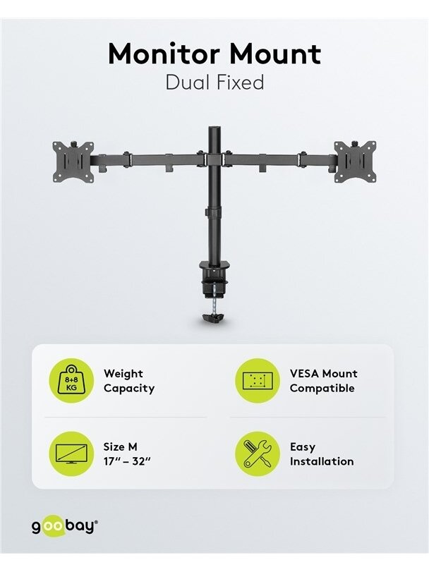 Goobay Dual Monitor Mount Flex | Swivel, Tilt, Rotation | 17-32 " | Maximum weight (capacity) 8 kg | Black 4 Goobay Dual Monitor Mount Flex | Swivel, Tilt, Rotation | 17-32 " | Maximum weight (capacity) 8 kg | Black 4
