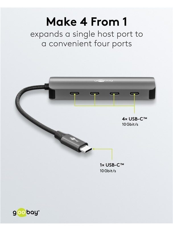 Goobay Slim 4-Port USB-Hub, USB-C auf USB-C, 10 Gbit/s, Grey | 76565 4 Goobay Slim 4-Port USB-Hub, USB-C auf USB-C, 10 Gbit/s, Grey | 76565 4