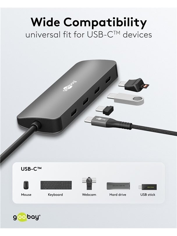 Goobay Slim 4-Port USB-Hub, USB-C auf USB-C, 10 Gbit/s, Grey | 76565 5 Goobay Slim 4-Port USB-Hub, USB-C auf USB-C, 10 Gbit/s, Grey | 76565 5