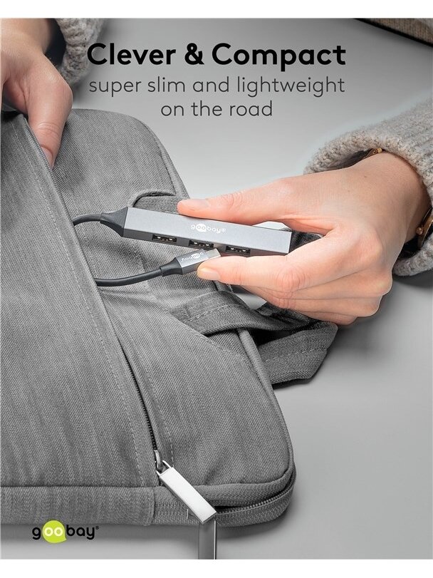 Goobay Slim 4-Port USB Hub, USB-C to USB-A, 5 Gbit/s | 74457 3 Goobay Slim 4-Port USB Hub, USB-C to USB-A, 5 Gbit/s | 74457 3