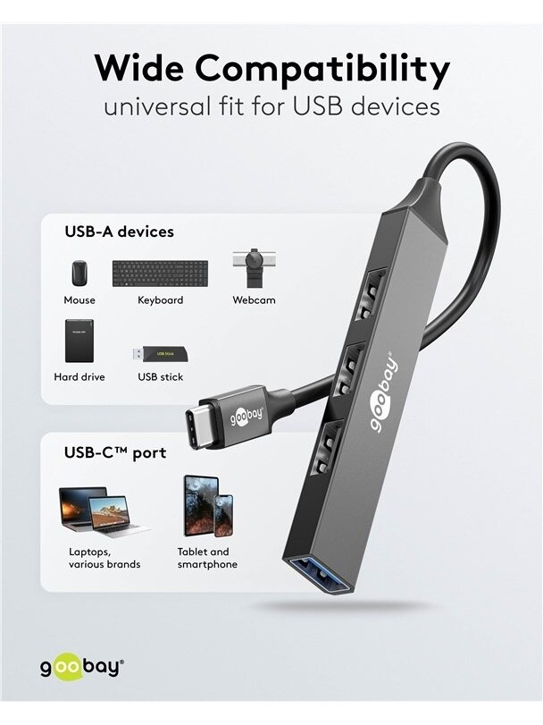 Goobay Slim 4-Port USB Hub, USB-C to USB-A, 5 Gbit/s | 74457 5