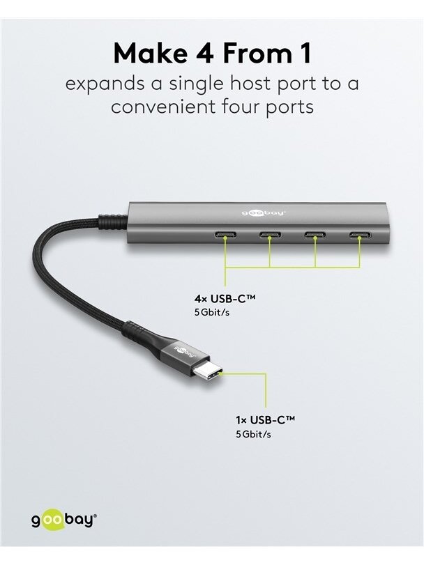 Goobay Slim 4-Port USB Hub, USB-C to USB-C, 5 Gbit/s 4 Goobay Slim 4-Port USB Hub, USB-C to USB-C, 5 Gbit/s 4
