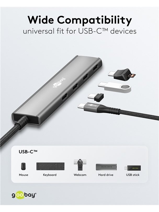 Goobay Slim 4-Port USB Hub, USB-C to USB-C, 5 Gbit/s 5 Goobay Slim 4-Port USB Hub, USB-C to USB-C, 5 Gbit/s 5