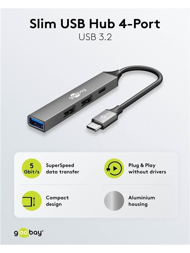Goobay Slim 4-Port USB Hub, USB-C to USB-C/USB-A, 5 Gbit/s | 74459 1