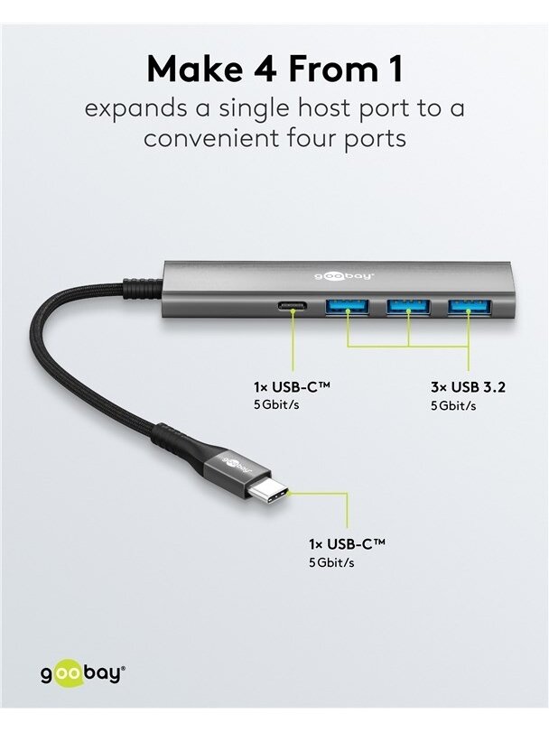 Goobay Slim 4-Port USB Hub, USB-C to USB-C/USB-A, 5 Gbit/s | 76562 4 Goobay Slim 4-Port USB Hub, USB-C to USB-C/USB-A, 5 Gbit/s | 76562 4