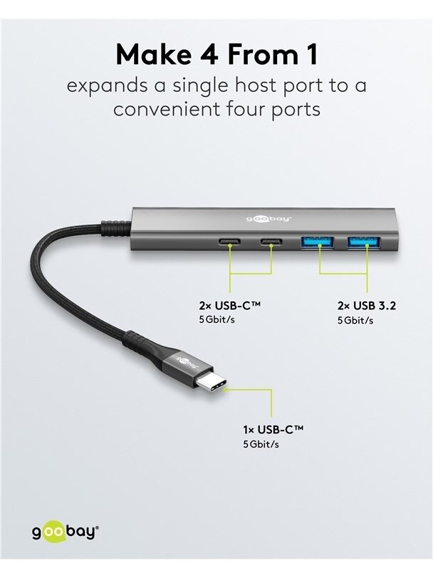 Goobay Slim 4-Port USB Hub, USB-C to USB-C/USB-A, 5 Gbit/s | 76563 4 Goobay Slim 4-Port USB Hub, USB-C to USB-C/USB-A, 5 Gbit/s | 76563 4