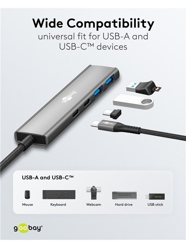 Goobay Slim 4-Port USB Hub, USB-C to USB-C/USB-A, 5 Gbit/s | 76563 5 Goobay Slim 4-Port USB Hub, USB-C to USB-C/USB-A, 5 Gbit/s | 76563 5