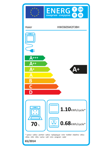 Haier Oven | HWO60SM2F3BH | 70 L | Electric | Hydrolytic | Electronic | Height 59.5 cm | Width 59.5 cm | Black