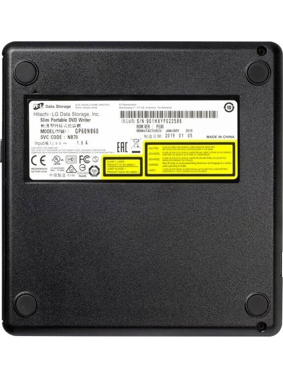 H.L Data Storage | Ultra Slim Portable DVD-Writer | GP60NB60 | Interface USB 2.0 | DVD±R/RW | CD read speed 24 x | CD write speed 24 x | Black | Desktop/Notebook 3