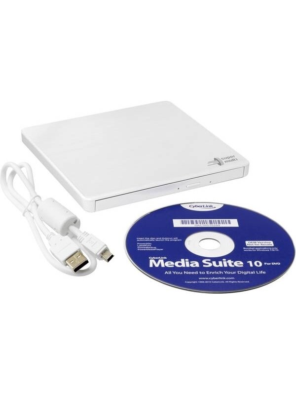 H.L Data Storage | Ultra Slim Portable DVD-Writer | GP60NW60 | Interface USB 2.0 | DVD±R/RW | CD read speed 24 x | CD write speed 24 x | White | Desktop/Notebook 2